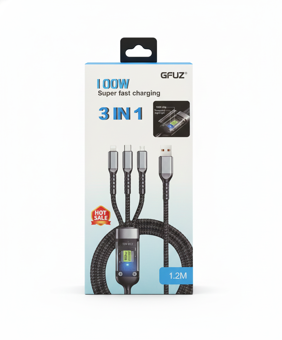 تصویر 4 از کابل سه کاره تبدیل USB به لایتنینگ / USB-C / MicroUSB مدل U50 3IN1 طول 1.2 متر - سایرون